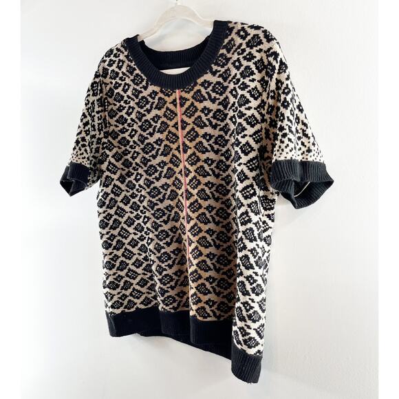 Anthropologie Maeve Ellinor Short Sleeve Leopard Sweater Brown Black XL - Picture 6 of 9